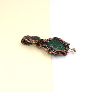 Natural Labradorite Malachite Round Gemstone Wire Wrapped Pendant Handmade Boho Jewelry Wholesale Artisan Statement Pendant - Product Image 3