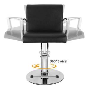 Silla de peluquero con bomba de aceite pequeña de cuero ignífugo con soporte de carga de PVC de 150kg con base redonda de hierro, silla negra ignífuga - Product Image 2