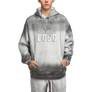Street Hip Hop Washed <b>Spray</b> Dyed Oversized Mens Hoodies Customized Logo Plus Fleece Gradient Color Loose Men's Hoodies - Product Image 6