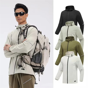 Men Windproof Hooded Zipper <b>Jacket</b> Long Sleeve Sporty Solid Color Autumn Polyester Outerwear - Product Image 1