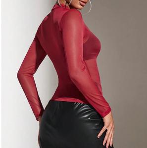 T-shirt de yoga et de fitness respirant pour femme, coupe ajustée, en maille filet, style crop top - T-shirts personnalisables à manches longues en maille transparente - Product Image 4