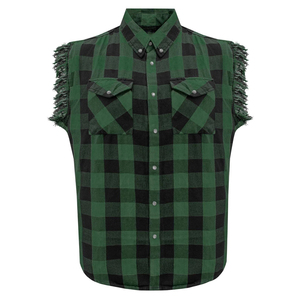 Camisa de Franela Premium Negra y Azul sin Mangas para Hombre, Estilo Biker Urbano de Verano, Algodón a Cuadros, Tallas Grandes - Product Image 6