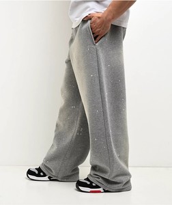 Pantalones de chándal grises para hombre, con cordón, cintura elástica, antipilling, ajuste holgado informal, forro polar de peso medio, estilo lavado, streetwear - Product Image 2