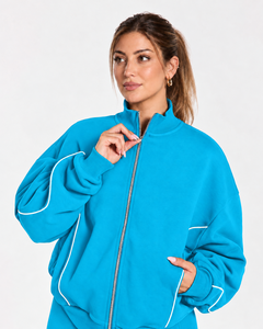 Wholesale <b>Women</b> Contrastline Zip <b>Jacket</b> Tracksuit Set Casual Two Piece Outfit Relaxed Fit Wide Leg Pants Matching Clothing - Product Image 3