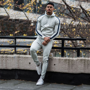 ชุดวอร์มลำลองแขนยาวสำหรับผู้ชายชุดวอร์มสำหรับเล่นยิมสีพื้นมีแถบข้างดีไซน์ใหม่ล่าสุดออกแบบได้ตามต้องการสำหรับใส่ไปยิม - Product Image 6