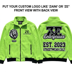 Premium 240 GSM <b>Thin</b> Polar Fleece <b>Jacket</b> Bright Green Full Zip Stand Custom Embroidery Applique Logo Casual <b>Waterproof</b> Running - Product Image 1