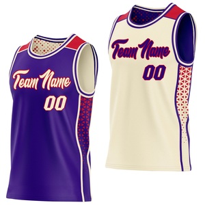 Conjunto de Uniforme de Baloncesto Reversible de Primera Calidad, Color Morado Crema, Malla Sublimada, Unisex, para Adultos, Nombre del Equipo 00, Ropa Deportiva Transpirable - Product Image 4