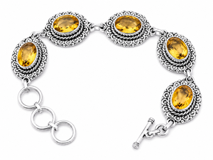 Bracelet pour femme en argent plaqué antique oxydé vintage avec pierre précieuse topaze |   Bijoux de mariage ethniques bohèmes en laiton faits à la main - Product Image 1