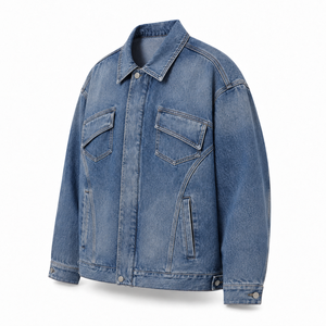 Chaqueta Vaquera Azul Lavada Extra Grande Personalizada, Unisex, Estilo Urbano, Abrigo de Mezclilla de Algodón con Múltiples Bolsillos, Fabricante de Marca Privada OEM - Product Image 5