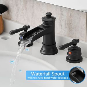 Rubinetto da Bagno Nero a 3 Fori da 8 Pollici con Doppia Leva e Scarico a Scomparsa per Lavabo - Product Image 4