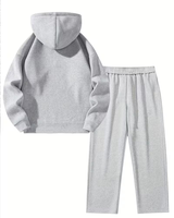 Men's Gray Hooded Sweatshirt Set Two-Piece Solid Color Casual Winter Wear Breathable Long Sleeve Customizable Colors 380g
