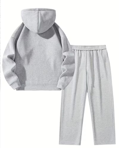 Men's Gray Hooded Sweatshirt Set Two-Piece Solid Color Casual Winter Wear Breathable Long Sleeve Customizable Colors 380g - Product Image 2