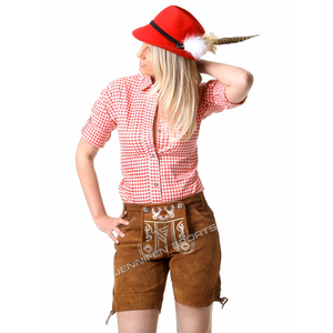 Custom Vintage Brown Genuine Cowhide Suede Leather <b>Women</b>’s <b>Lederhosen</b> Shorts With Embroidered Oktoberfest Bavarian Traditional - Product Image 2