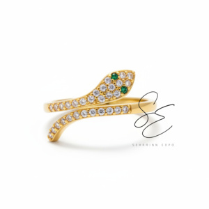 Trendy 18K Gold Plated Snake <b>Ring</b> Green Eyes <b>Adjustable</b> Serpent Band Stainless Steel Waterproof Statement Jewelry Her Party - Product Image 3