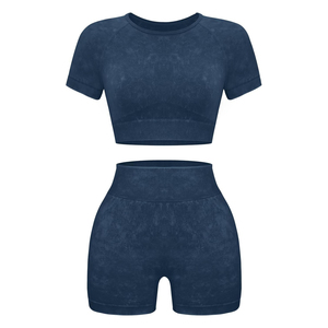 Women's Casual Seamless Ribbed 2 Piece Workout Set Sleeveless Crop Top <b>High</b> Waist Yoga Shorts Polyester/Cotton Summer Everyday - Product Image 1