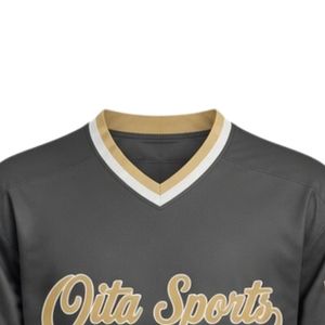Men Charcoal Gray Sublimated <b>Ice</b> Hockey V Neck Striped Jersey Polyester Sports Shirt Team Wear Match Training Athletic Apparel - Product Image 3