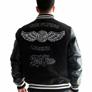 แจ็คเก็ต Letterman สำหรับผู้ชาย แบบวาร์ซิตี้ สำหรับวิทยาลัย/โรงเรียนมัธยม  คอตั้ง ปักลาย ระบายอากาศ กันลม - Product Image 3