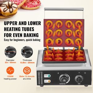 Commercial 1550W Electric Donut <b>Maker</b> 12-Hole Double Sided Heating <b>Waffle</b> Machine with Non-Stick Surface for Wheat Doughnuts - Product Image 3