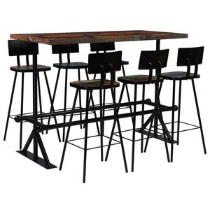 Juego de Muebles de Bar de Madera Reciclada Sólida Multicolor y Acero con Recubrimiento en Polvo para Uso Doméstico o Comercial - Product Image 1
