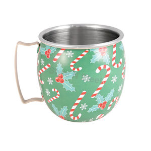 Vaso de acero inoxidable con asa, diseño navideño de bastón de caramelo verde, aislamiento térmico para fiestas - Product Image 1