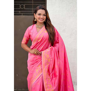 Sari en soie Pichwai tissé Zari rose pâle Elite Weaves, vêtements indiens et pakistanais, 650g - Product Image 2