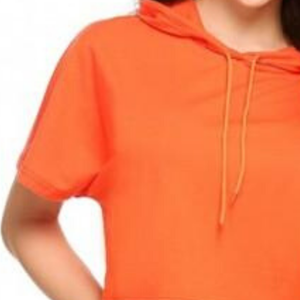 Haut court personnalisé pour femme, mode hiver, grande taille, pull à capuche à manches courtes, broderie frontale, motif uni, écologique - Product Image 2