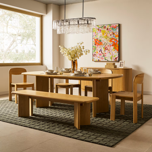 Juego de Comedor Moderno Escandinavo de Madera, 6 Sillas con Respaldo Sólido, Mesa Rectangular, Muebles Duraderos para el Hogar - Product Image 1