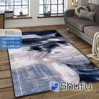 Tapis Shufu en polyester abstrait, fabriqué à la machine, brillant, facile à nettoyer, design moderne, anti-allergène, antidérapant, à poils moyens, pour aspirateur