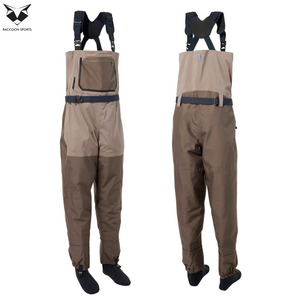 Pantalons de pêche ajustables marron à poitrine droite, 100 % imperméables, avec pieds intégrés, respirants, écologiques, pour la chasse en extérieur - Product Image 3