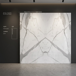 Losas de Cerámica Brillante de Tamaño Jumbo 1200x2400mm, Diseño Damascata Marrón, Losas de Piedra Sinterizada con Efecto de Libro, para Baños de Lujo, Exteriores y Pasillos - Product Image 2