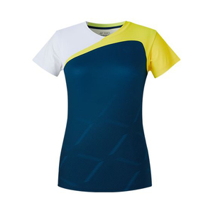 T-shirt de badminton et de tennis personnalisé pour femmes, couleur bleu turquoise, rouge et blanc, bloc de couleurs, séchage rapide, respirant, manches courtes, jersey athlétique en polyester - Product Image 5