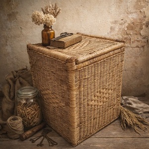 Wholesale New Fashion Rectangle Rattan Eco-Friendly Multifunction <b>Storage</b> <b>Basket</b> Lid Handcrafted <b>Toy</b> Organizer Rustic Style - Product Image 3