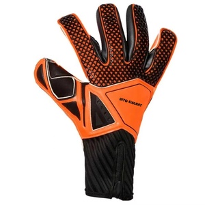 Gants de gardien de but de football en latex allemand orange et noir, design personnalisé, 4 mm, coupe moyenne, sangle élastique - Product Image 2