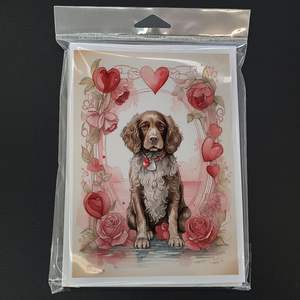 Whimsical A7 Tamaño 5x7 Water Spaniel Valentine Roses Tarjetas de notas en blanco Paquete de 8 con sobres Tarjetas de felicitación - Product Image 3