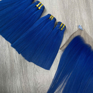 Extensiones de Cabello Humano Largo y Liso Azul para Mujer - Product Image 5