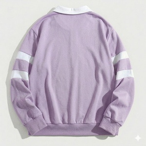 เสื้อเชิ้ตผู้ชายถักแบบขายส่ง สีม่วงอ่อนขาวสไตล์วินเทจ แขนยาว ระบายอากาศได้ดี ผลิตจากโพลีเอสเตอร์ ทรงโอเวอร์ไซส์ สไตล์รักบี้ - Product Image 2