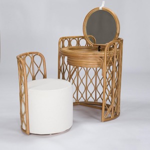 Natural makeup <b>table</b> with foldable mirror best rattan vanity <b>tables</b> <b>for</b> bedroom wardrobe <b>dressing</b> from professional factory - Product Image 6