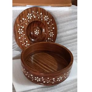 Boîte à chapati en bois à motifs imprimés, couvercle à rabat sécurisé, résistante à l'humidité, compatible lave-vaisselle, pour les repas de mariage en Inde - Product Image 2