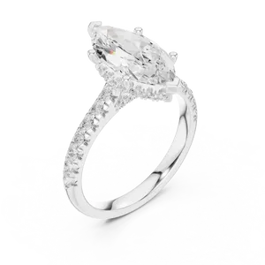 Bague de mariage unisexe en or massif 18 carats avec halo caché de diamants de laboratoire ronds de 2,50 carats, thème marquise, certifiée IGI - Product Image 2
