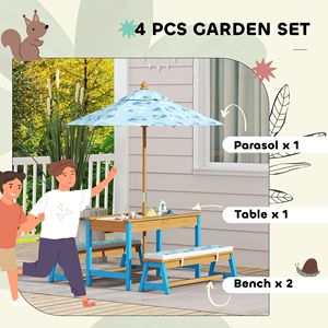 Set di mobili per bambini blu tema dinosauro tavolo da Picnic con ombrello pieghevole cuscini e scatole rimovibili - Product Image 4