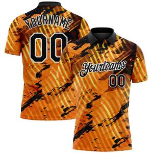 Professional Sublimated Baseball Jersey Men's Short Sleeve Moisture Wicking Performance <b>Polo</b> Shirt <b>Orange</b> Black Pattern Print - Product Image 2