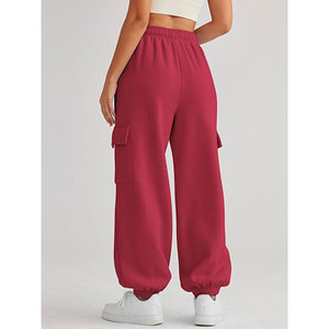 Women's High Waist <b>Pants</b> Solid Color Fleece Loose Fit Full Length Elastic Waist Casual Autumn Wear - Product Image 5
