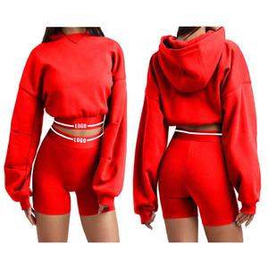 <b>High</b> Quality Wholesale New Design Custom Logo Casual Above <b>Knee</b> Full Zip Cotton Women's 2 Piece Shorts Set - Product Image 6