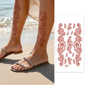 Autocollants de tatouage au henné brun en gros pochoirs Mehndi de mariée imperméables pour les mains et les pieds Art corporel temporaire pour les femmes - Product Image 2