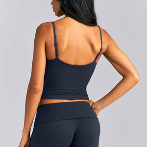 Nouveau design – Débardeur court moulant pour femme, col en V profond, haute élasticité, sans motif, vente en gros - Product Image 5