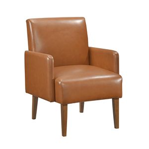 Poltrona Moderna in Ecopelle Marrone Stile Mid-Century, Finitura Noce, Legno Massello, 1 Pezzo, Arredamento per Soggiorno - Product Image 1