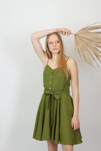 Nouvelle arrivée, robe de demoiselle d'honneur en coton, mini, coupe A, sans manches, été, avec poches - Product Image 2