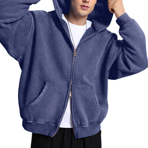 New Style Men Winter Oversized Drop Shoulder Thick Acid Washed <b>Zip</b>-Up Hoodies for High-Quality Fleece Men Zipper Washed Hoodie - Product Image 3