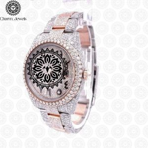 นาฬิกาข้อมือผู้ชาย Charm_Jewels หรูหรา ตัวเรือนสแตนเลสสตีล สีโรสโกลด์ หน้าปัดประดับเพชร ขนาด 40 มม. ระบบอนาล็อก กลไกจักรกล กันน้ำ 10 บาร์ - Product Image 2