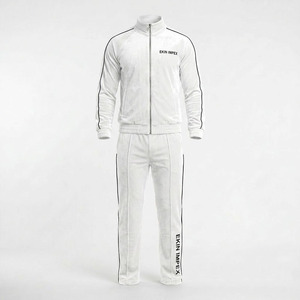 Custom Logo Men's White Velour Tracksuit Set <b>Zip</b> <b>Up</b> <b>Jacket</b> And Pants Streetwear Jogging Suit Manufacturer - Product Image 3